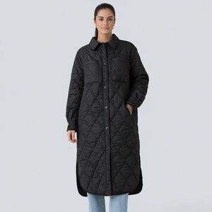 H&M Black Quilted Long Women’s Coat Jacket Diamond Stitch Size XS/S